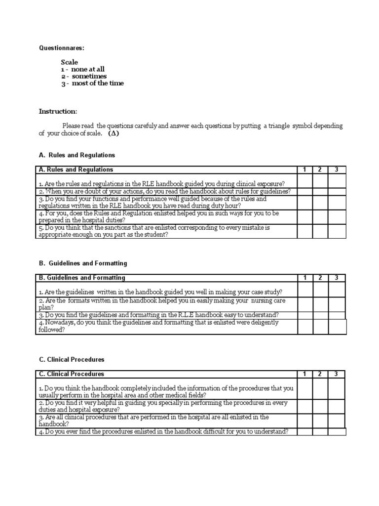 sample questionnaire for nursing research