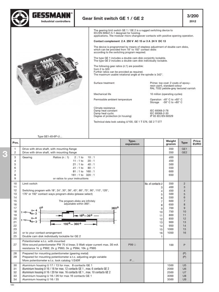 Gear Limit Switch GE1 y GE2 PDF Gear Disk Storage