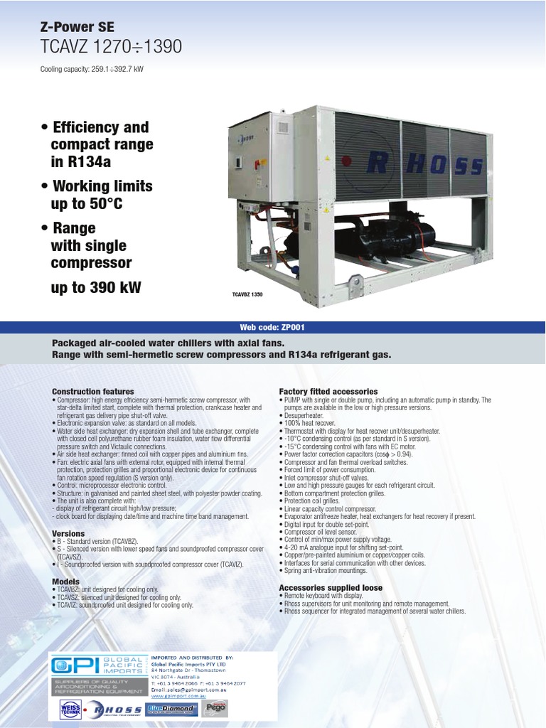Rhoss Chiller Z-Power SE | PDF | Heat Exchanger | Mechanical Fan