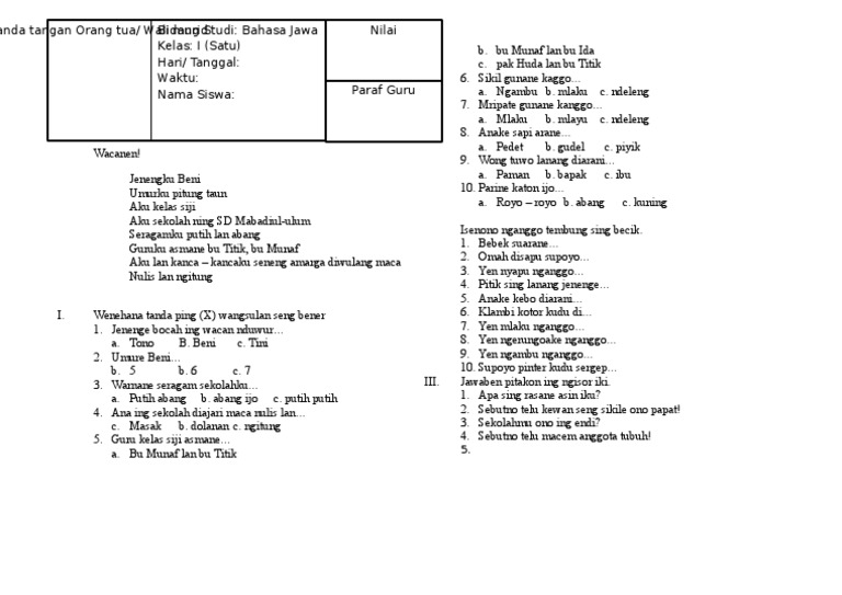 Soal Latihan Ulangan