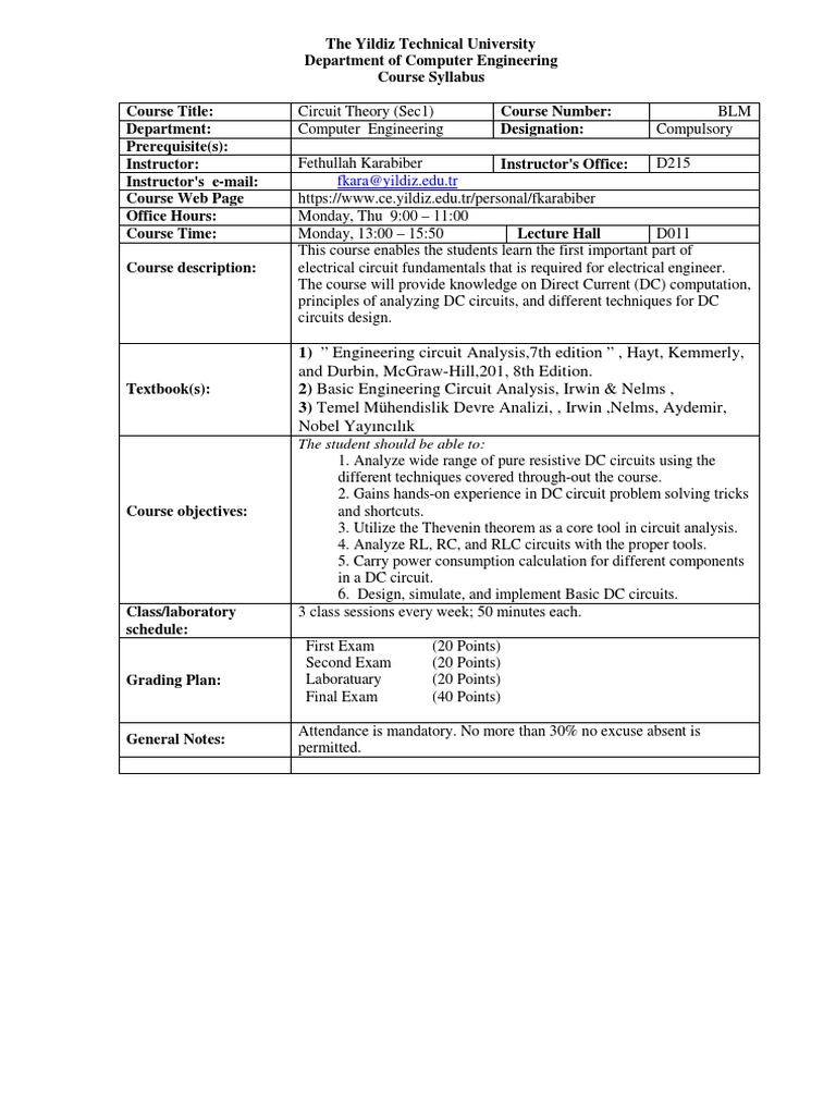 Circuit Theory Syllabus Overview | PDF | Electrical Network | Engineering