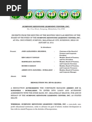 Board Resolution Authorizing Loan (Sample)