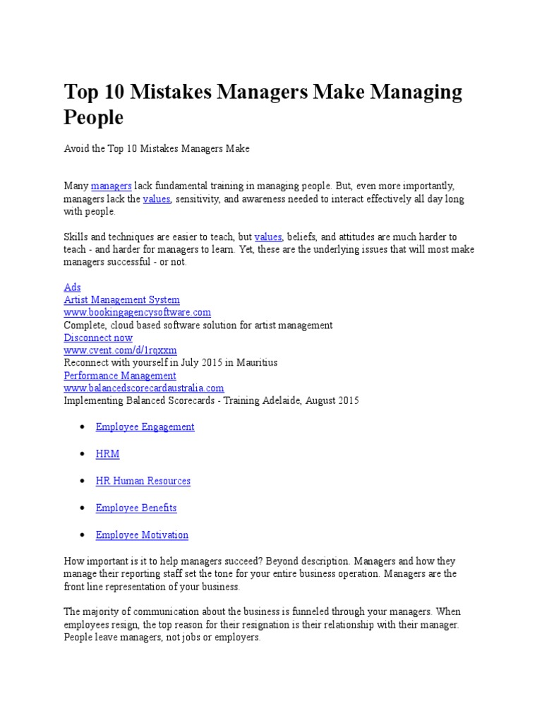 Top 10 Mistakes Managers Make Managing People | PDF | Human Resource ...