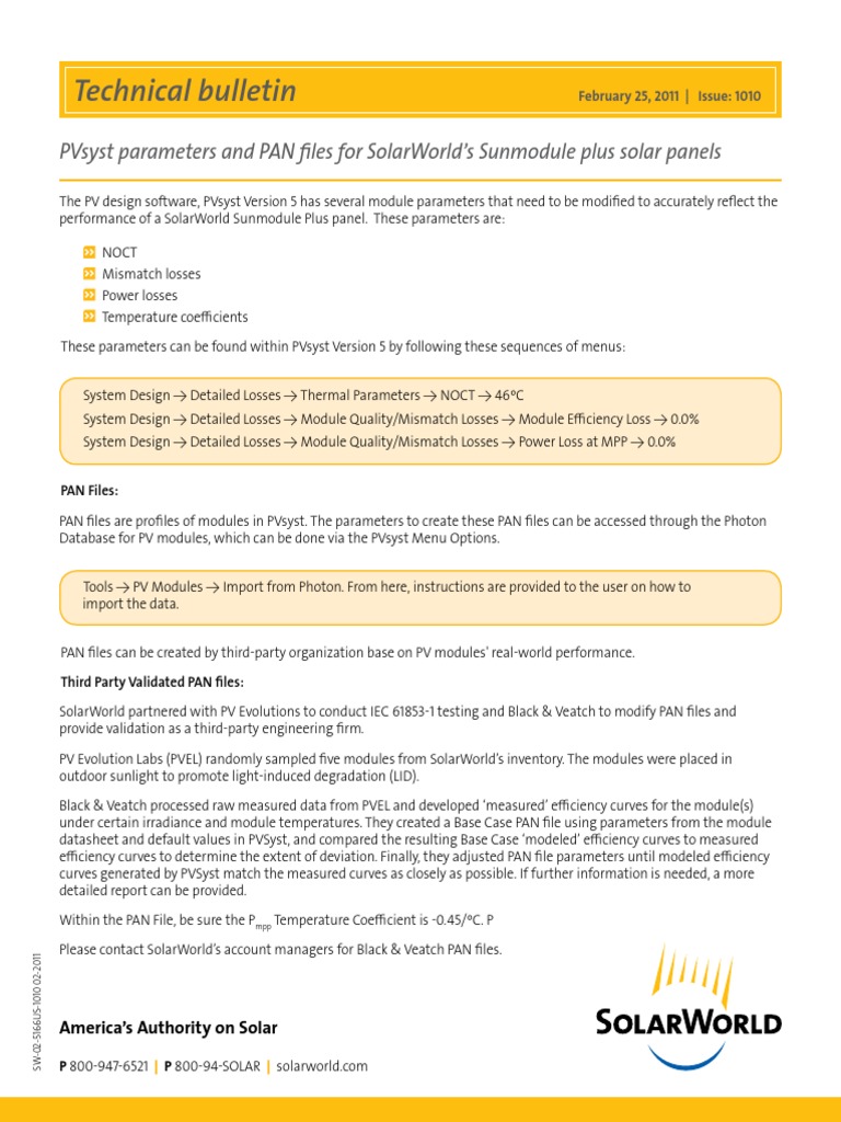 Pvsys Parameters Pan Files Solarwold Sunmodules | PDF | Solar Panel ...