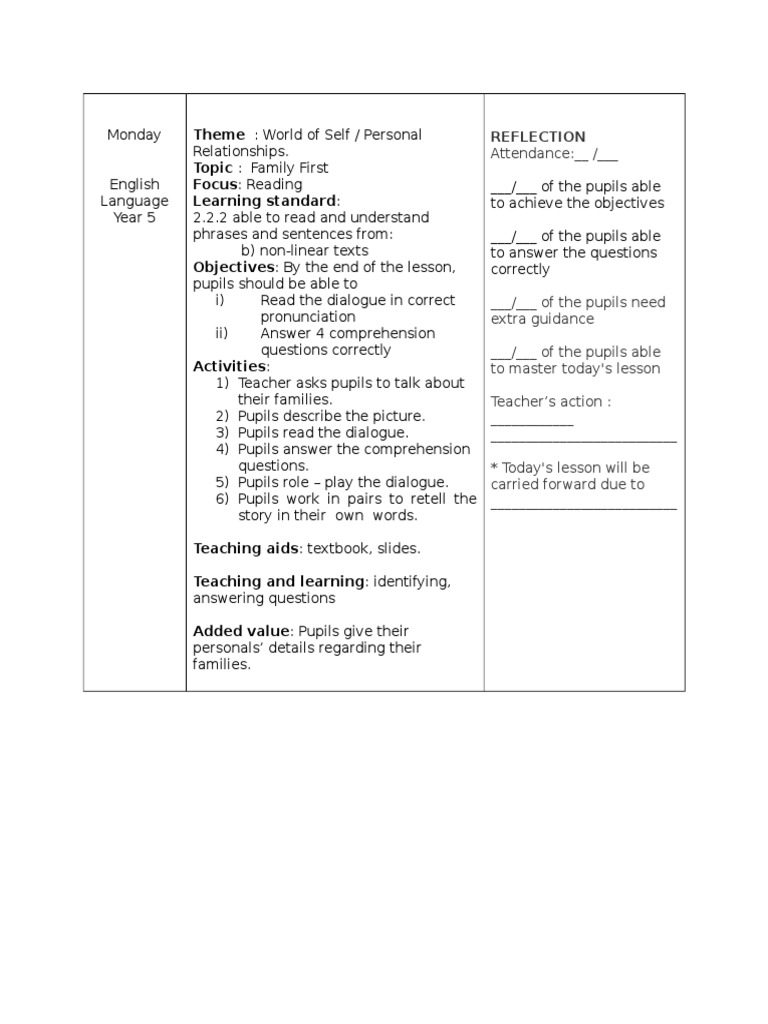 Lesson Plan Year 5 (Group 5) | PDF | Language Arts & Discipline