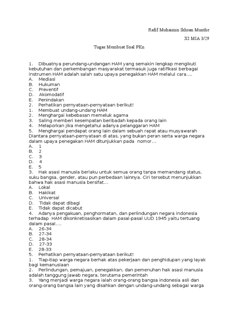 Soal dan jawaban essay pkn tentang ham 05 image