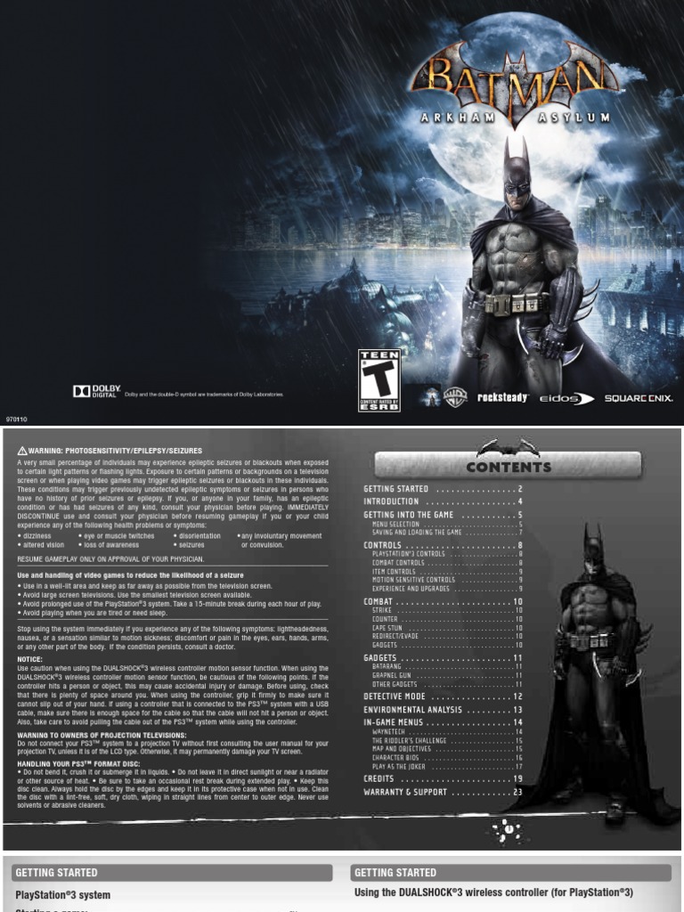 Batman Arkham Asylum Ps3 Game Manual Play Station 3 Leisure