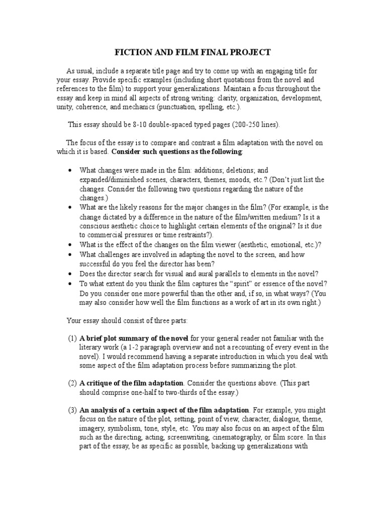 Adaptations of film and literature essay example