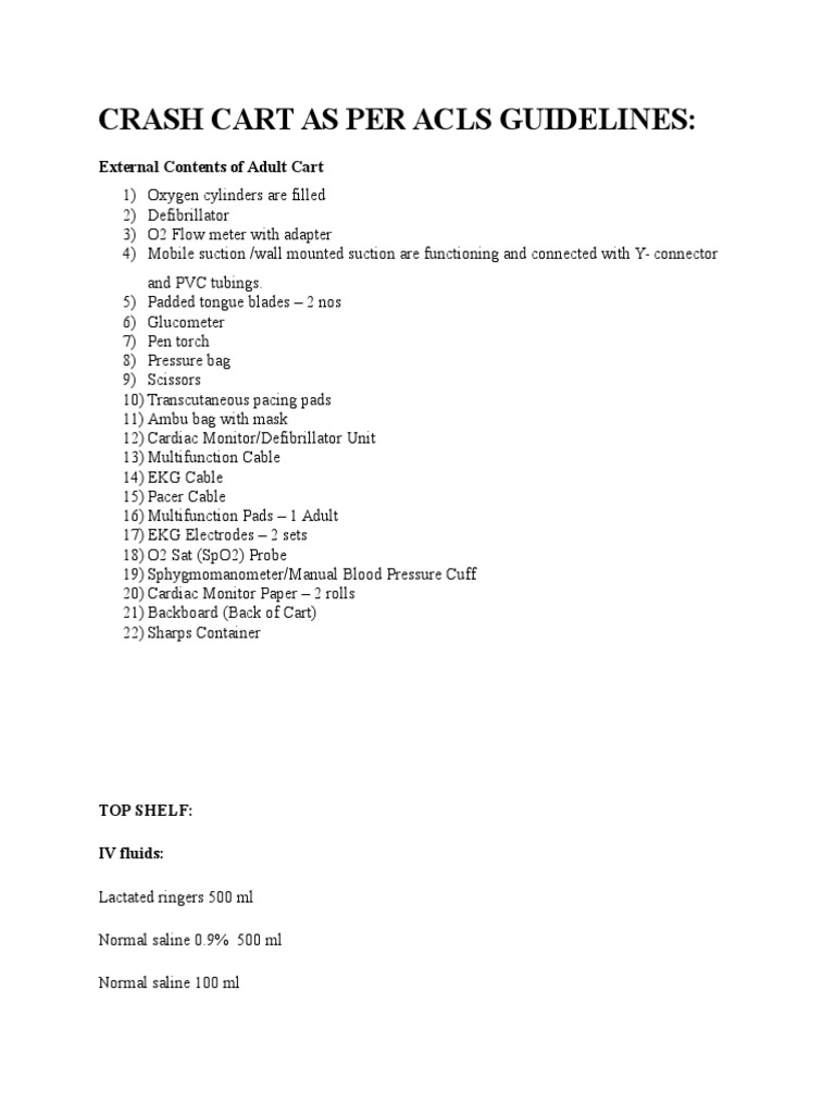 Crash Cart as Per Acls Guidelines Saline (Medicine) Syringe