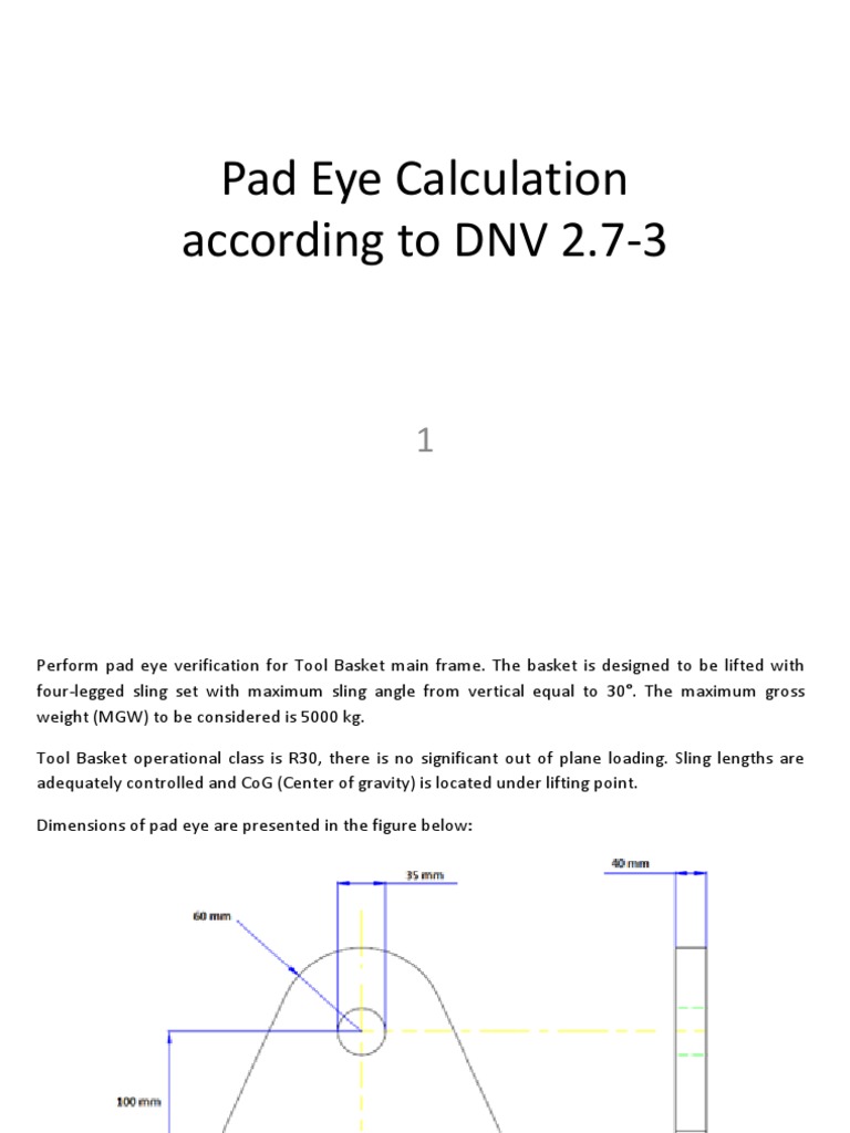 Pad Eye Calculation DNV 27.3. PDF Mechanical Engineering Nature