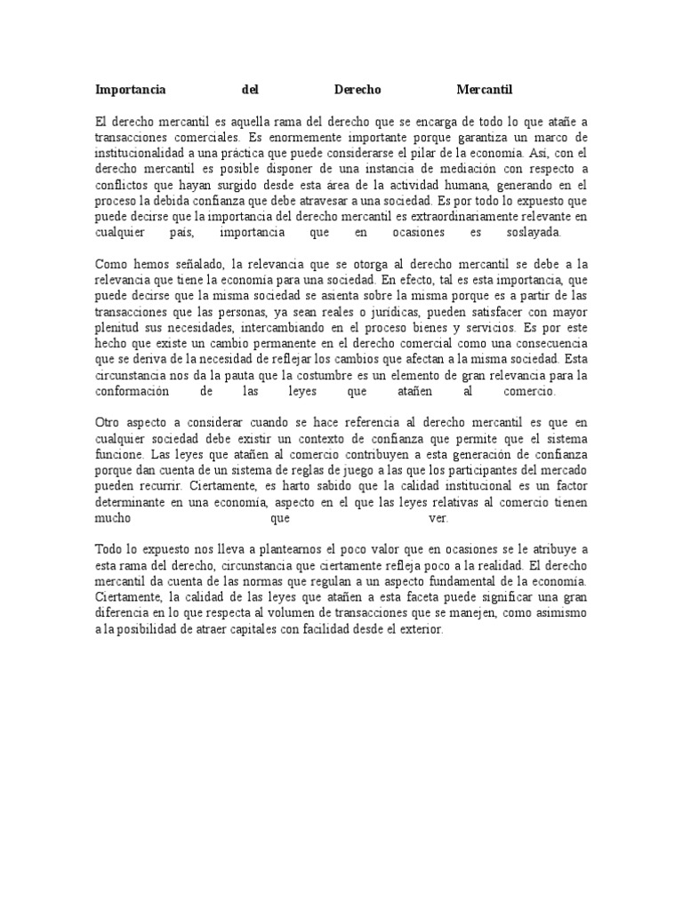Cuál Es La Importancia Del Derecho Mercantil