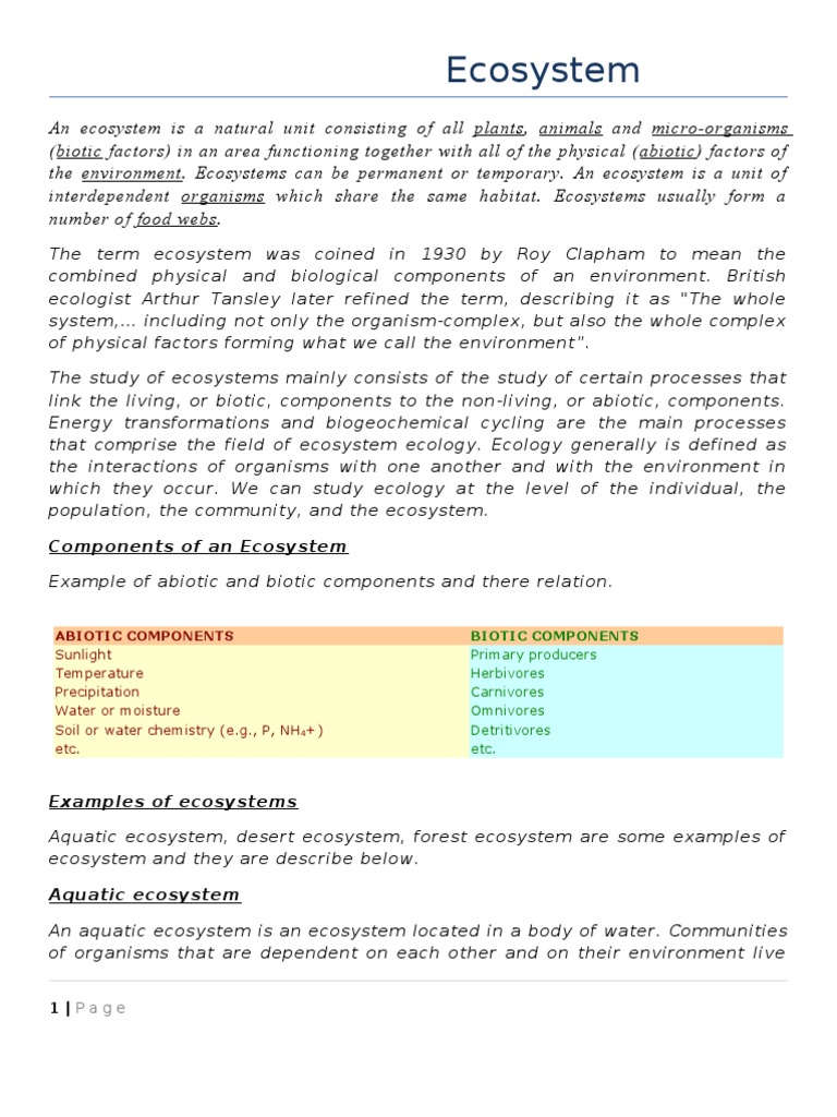 Understanding Ecosystems: Types & Components | PDF | Ecosystem | Fresh ...