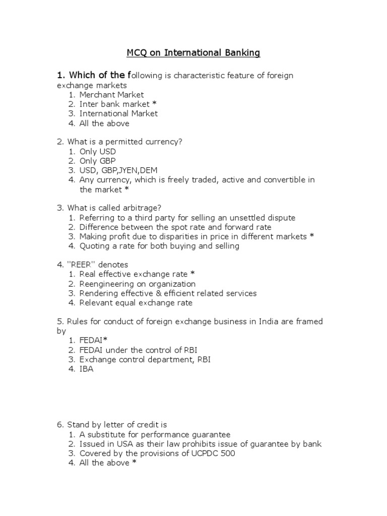 International Banking MCQs Guide | PDF | Exchange Rate | Credit (Finance)