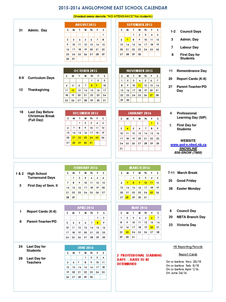 Anglophone East School Calendar 2015-16 | PDF | Holidays | Religious Holidays