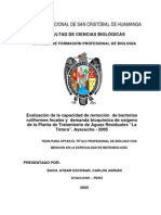 Evaluación de La Capacidad de Remoción de Bacterias Coliformes Fecales y Demanda Bioquímica de Oxígeno