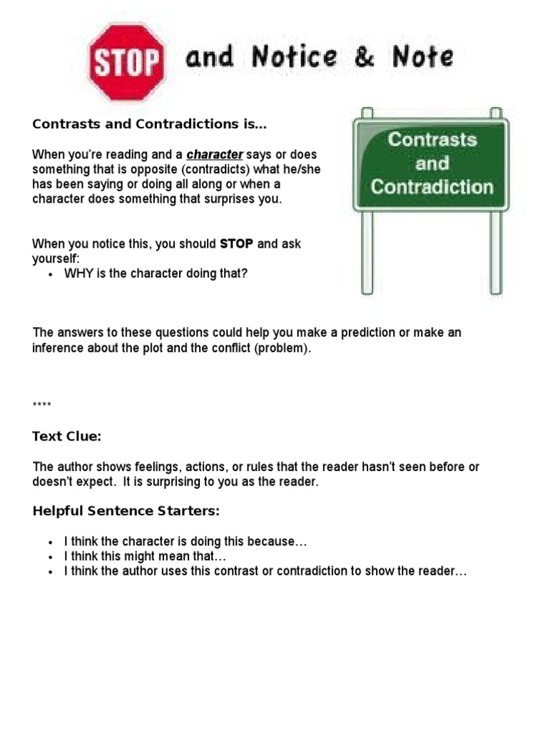 contrasts and contradictions cheat sheet