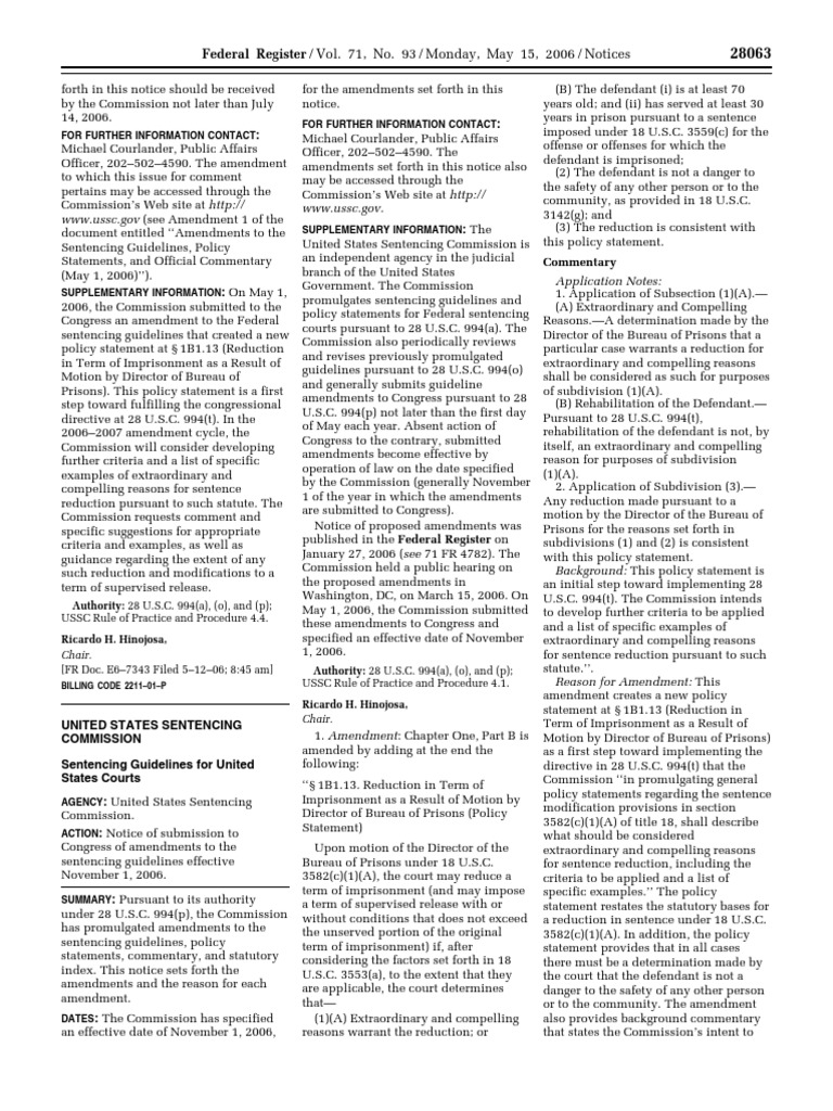 Notice Sentencing guidelines and policy statements for Federal courts