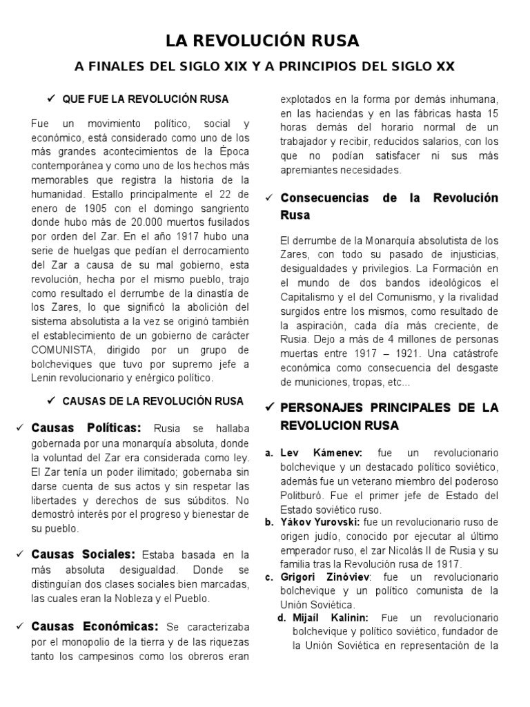 Causas y Consecuencias de la Revolución Rusa | PDF | revolución rusa ...