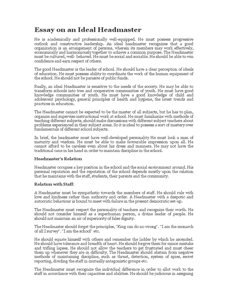 My headmaster essay for class 10 image