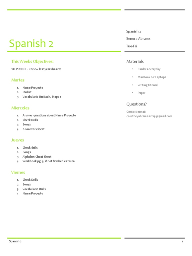 Lesson Plans Week 1 Pdf