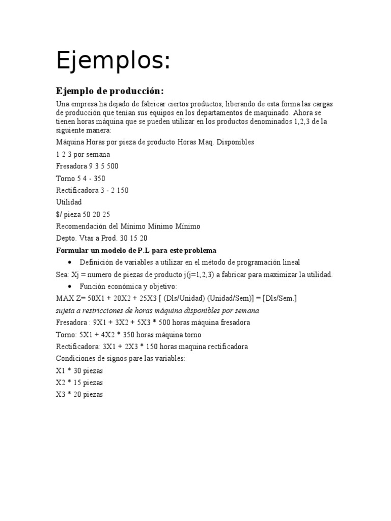 Ejemplos Investigacion Operativa | PDF | Conceptos matemáticos | Enseñanza  de matemática