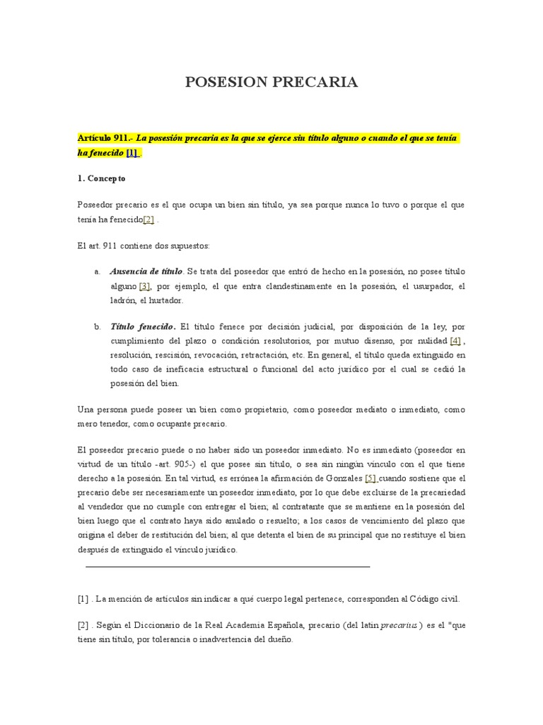 Posesión Precaria: Conceptos y Jurisprudencia | PDF | Posesión (Ley