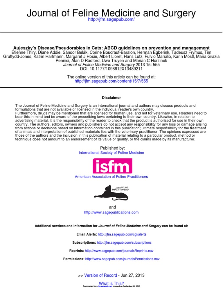 Journal of Feline Medicine and Surgery PDF Veterinary Medicine
