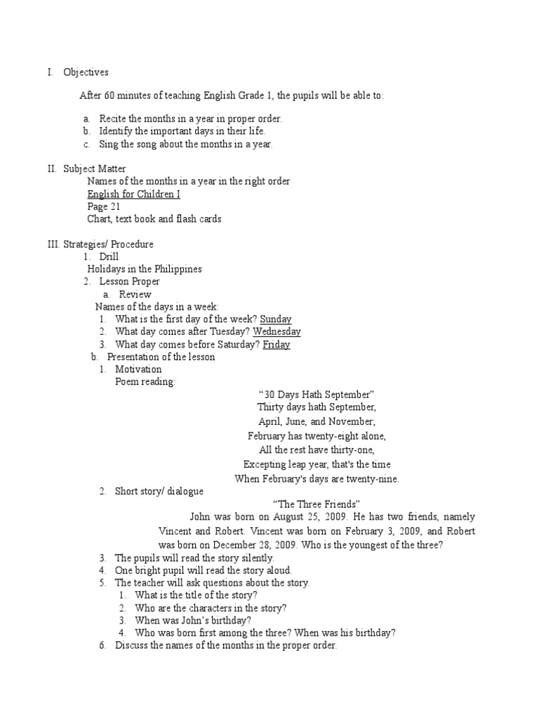 Lesson Plan Grade 1 | PDF | Lesson Plan | Teachers