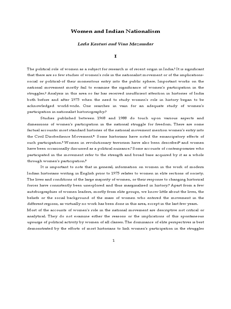 Women’s Role in Indian Nationalism | PDF | Social Science