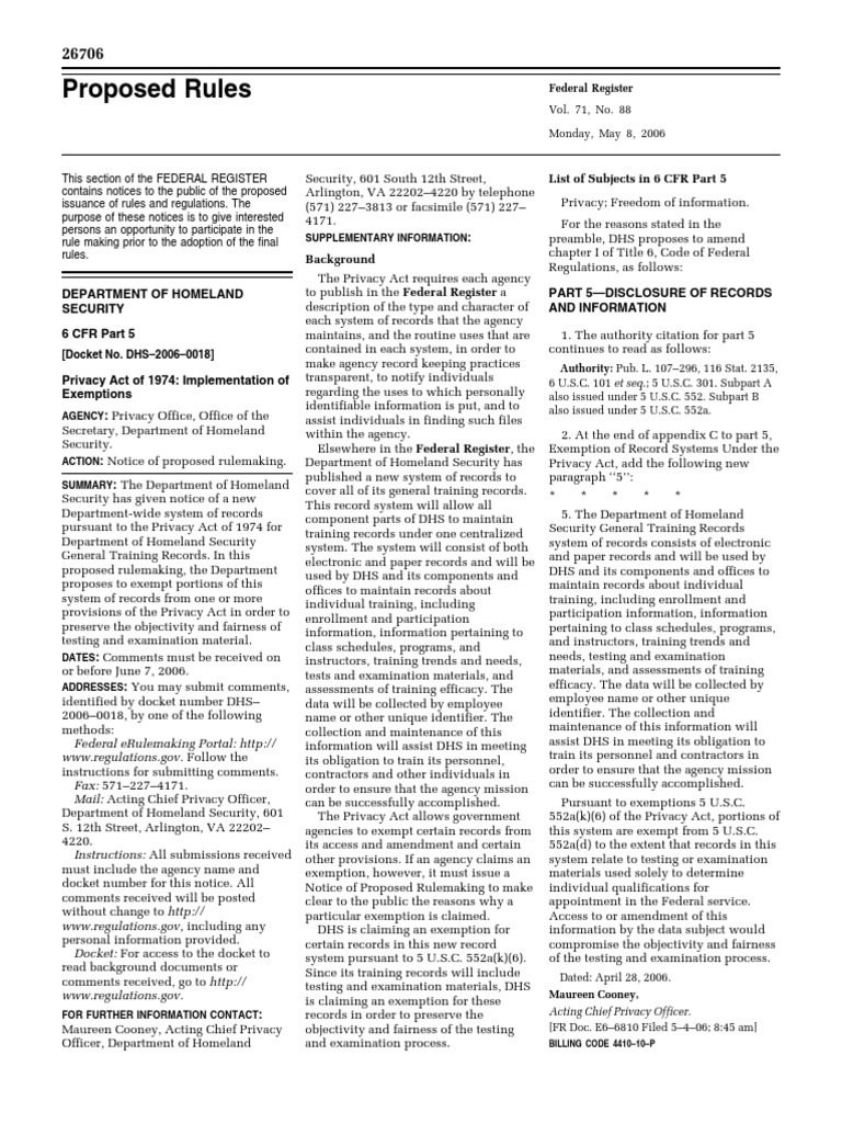 DHS Proposed Rule on Training Records Exemptions | PDF | United States ...