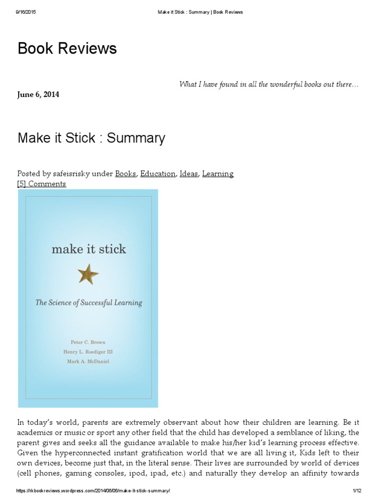 Make it stick book summary recall memory memory