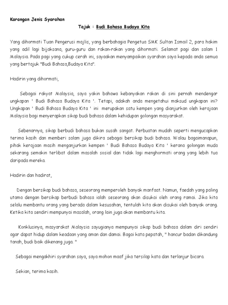 Karangan Jenis Syarahan Pdf