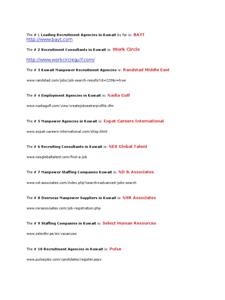 Top 10 Recruitment Agencies in Kuwait | PDF