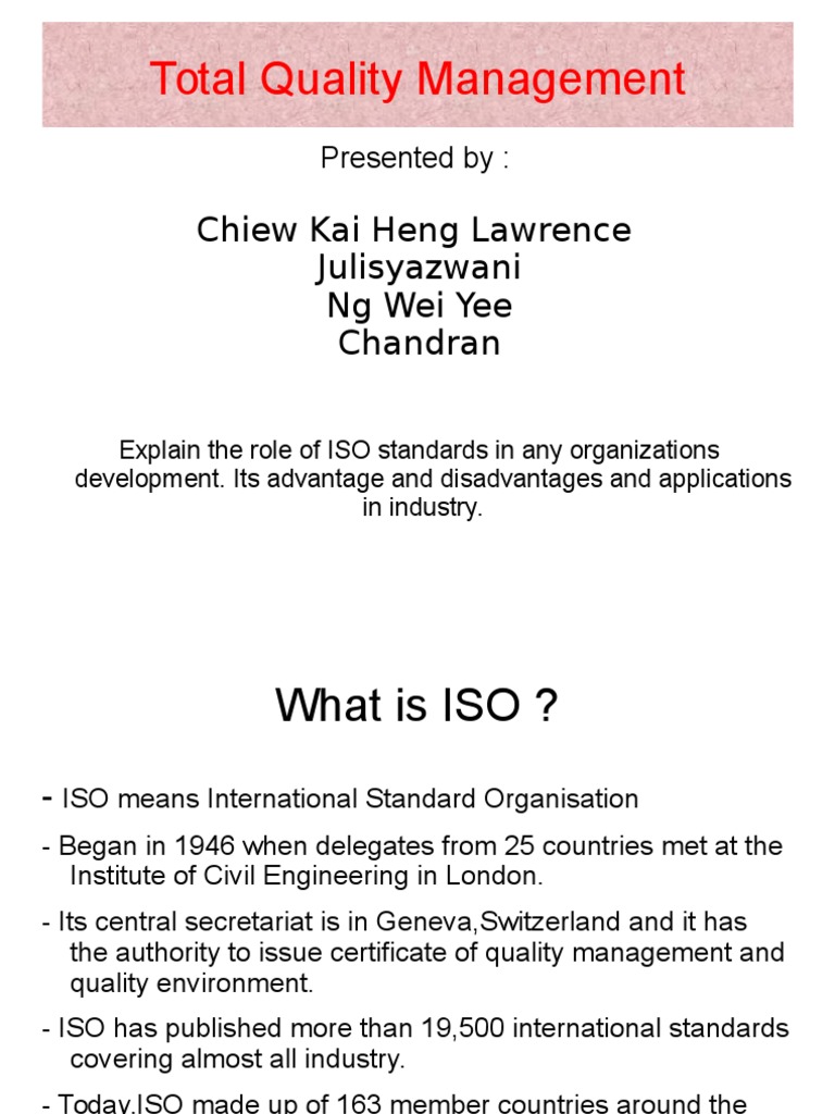 TQM ISO Presentation PDF Iso 9000 Production And Manufacturing