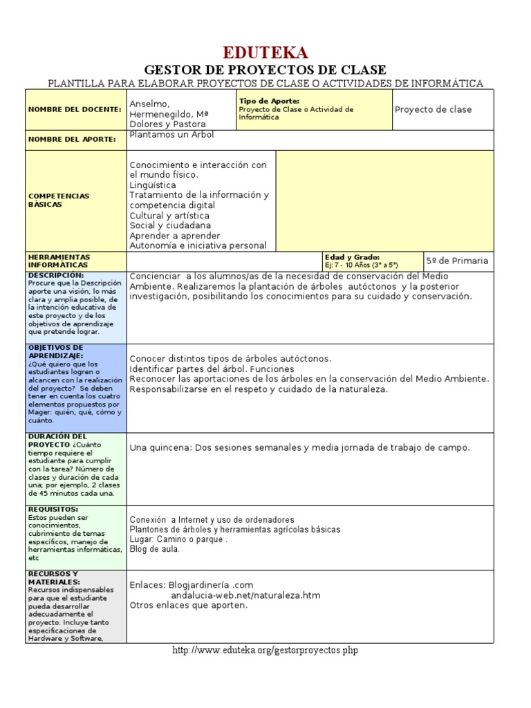 Proyecto Árbol | PDF | Educación primaria | Aprendizaje