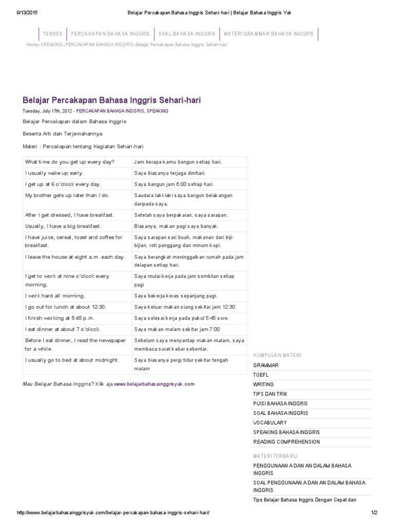 Belajar Percakapan Bahasa Inggris Sehari hari Belajar Belajar Percakapan Bahasa Inggris Sehari hari Belajar