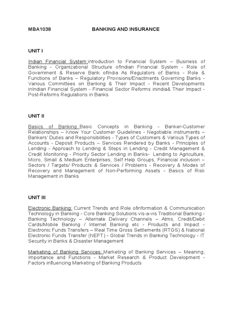 Banking and Insurance Syllabus | Banks | Insurance