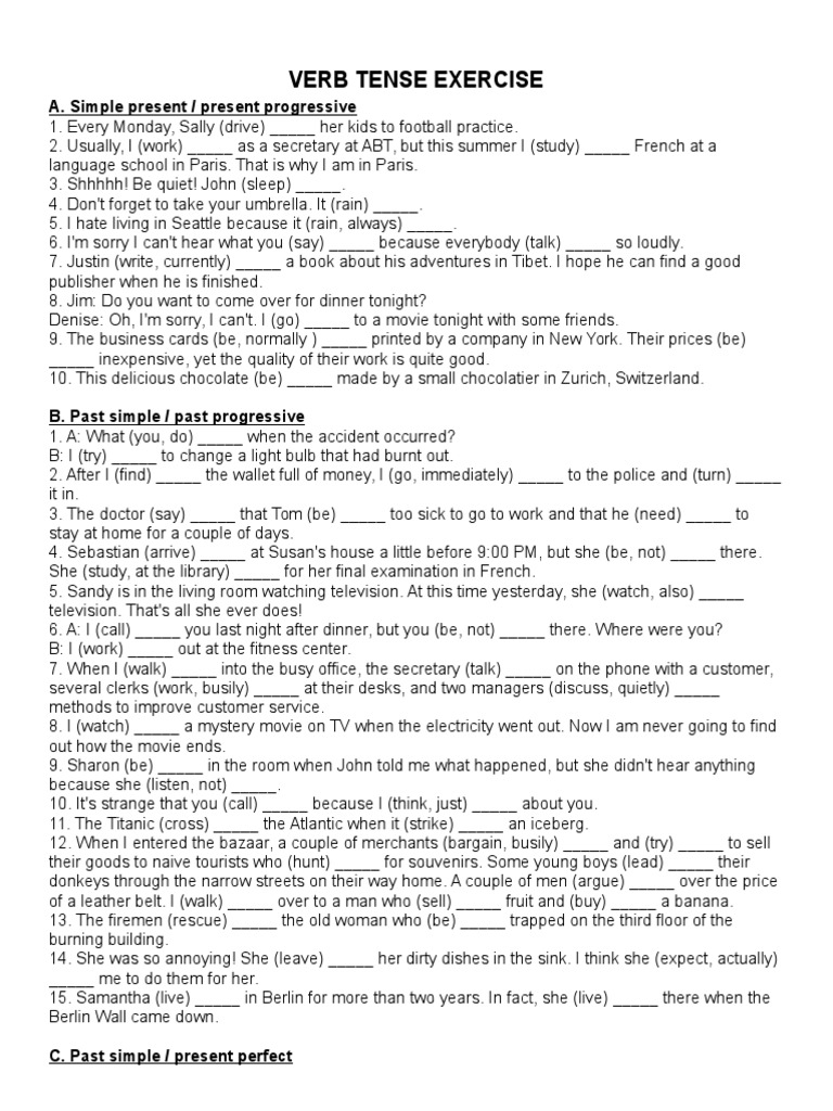 Verb Tense Exercises for ESL Learners | PDF | Art