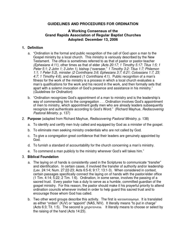 Guidelines and Procedures For Ordination | PDF | Ordination | Elder ...
