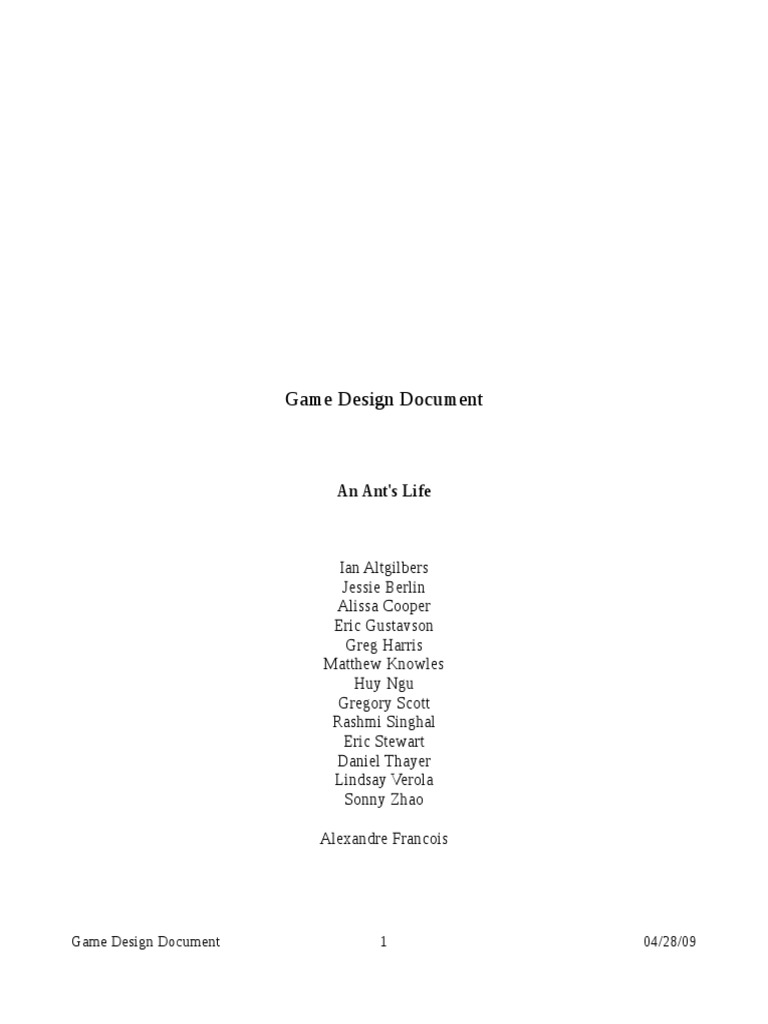 Ant Life Simulation Game Design Document | PDF | Ant | Nest