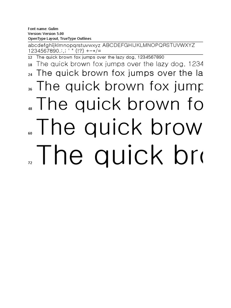 Gulim Font Sample and Details | PDF