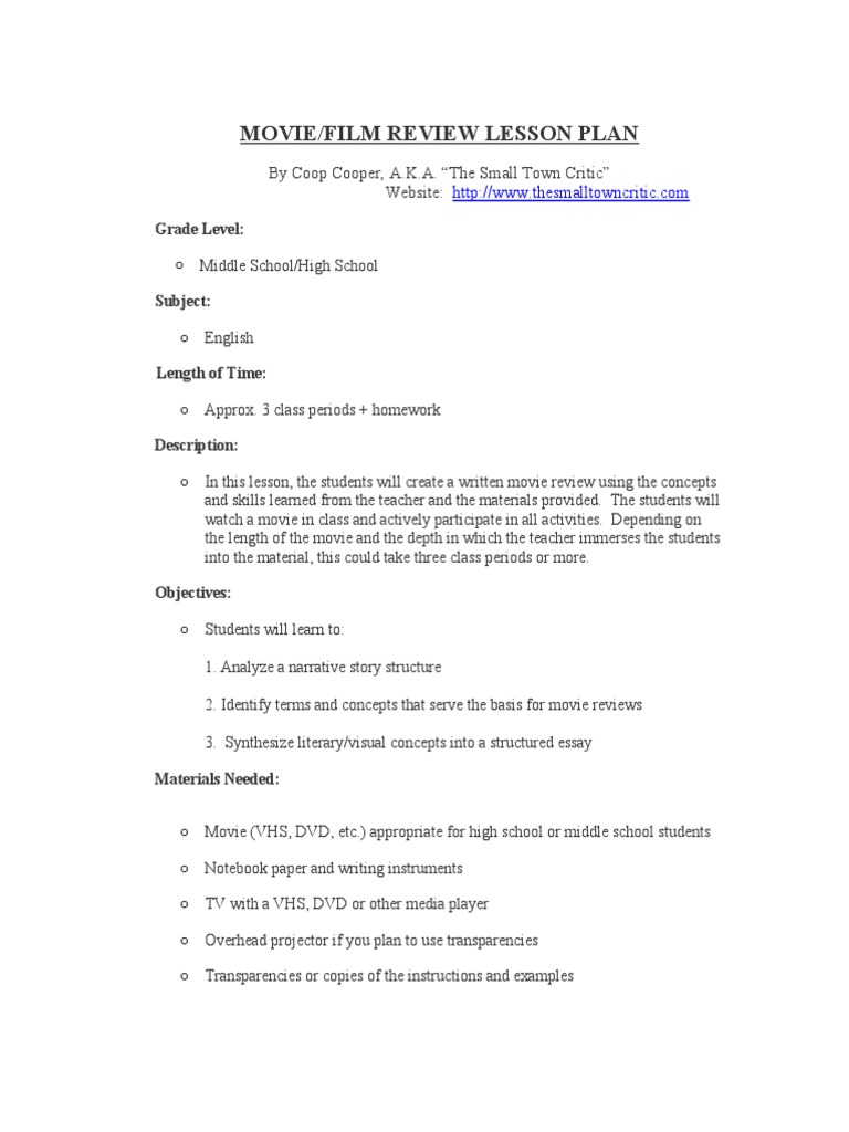 Film Review Lesson Plan for Students | PDF | Foreign Language Studies