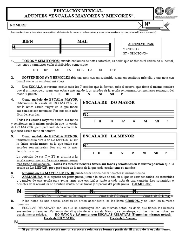Escalas Mayores y Menores en Música | PDF | Escala (música) | Pitch ...