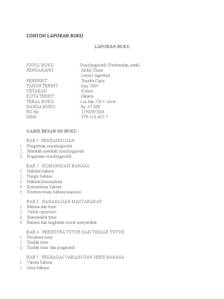 Contoh Laporan Buku