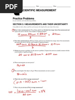 Chapter 3 Practice Problems Key | PDF | Significant Figures | Measurement