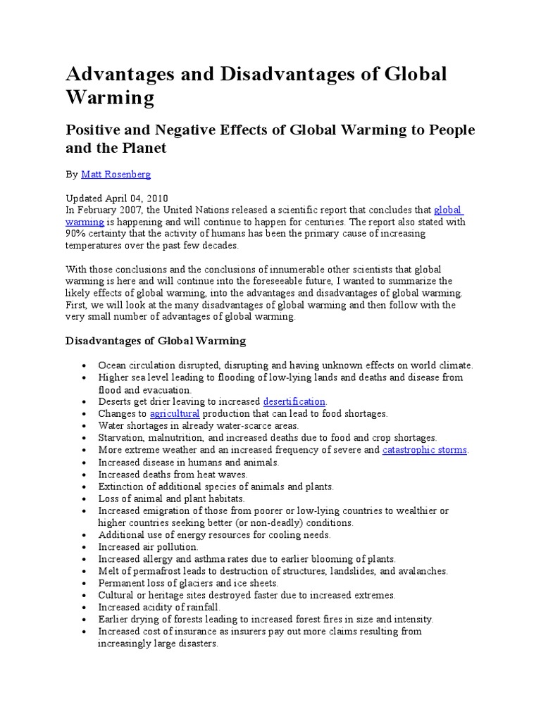 Advantages and Disadvantages of Global Warming Greenhouse Gas