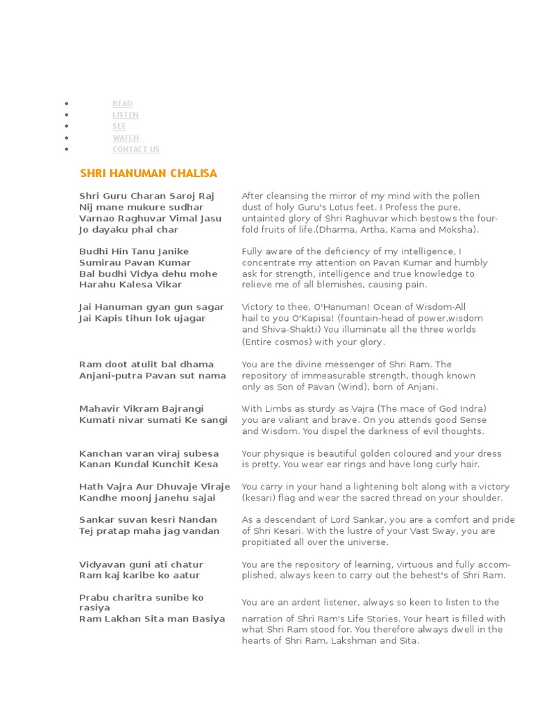 Hanuman Chalisa English Translation | PDF | Rama | Indian Religions — free download