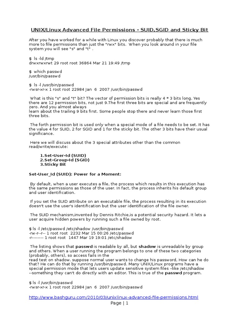 Advanced Linux File Permissions Guide | PDF | Superuser | Data