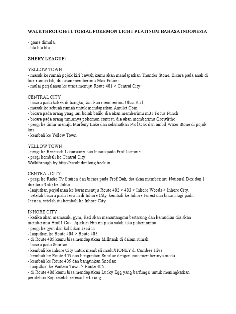 Walkthrough Pokemon Light Platinum | PDF