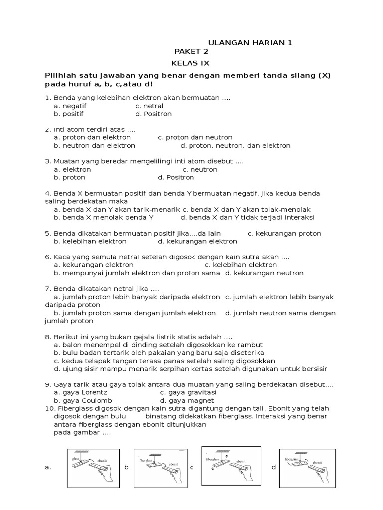Ulangan Harian Listrik Statis Smp Kelas Ix